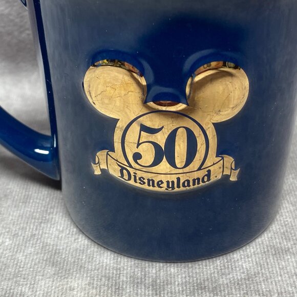 Disneyland 50th Anniversary Blue Ceramic Mug With Castle & Gold Mickey Design 3D - Picture 7 of 10
